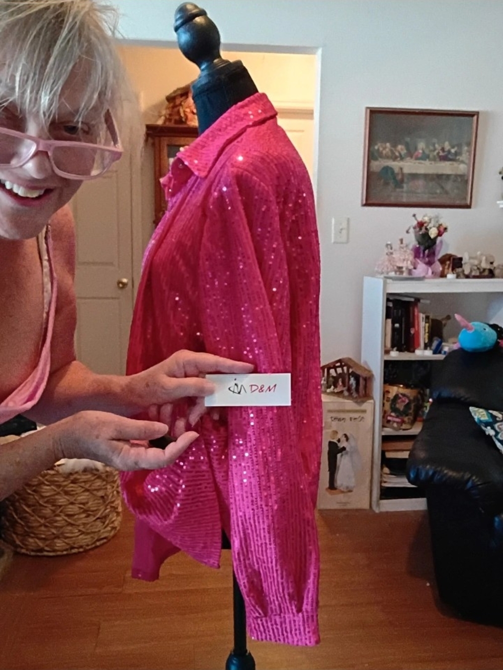 MD&M Women's Hot Pink Sequin Blazer New With Tags Hot Jacket - Picture 8 of 10